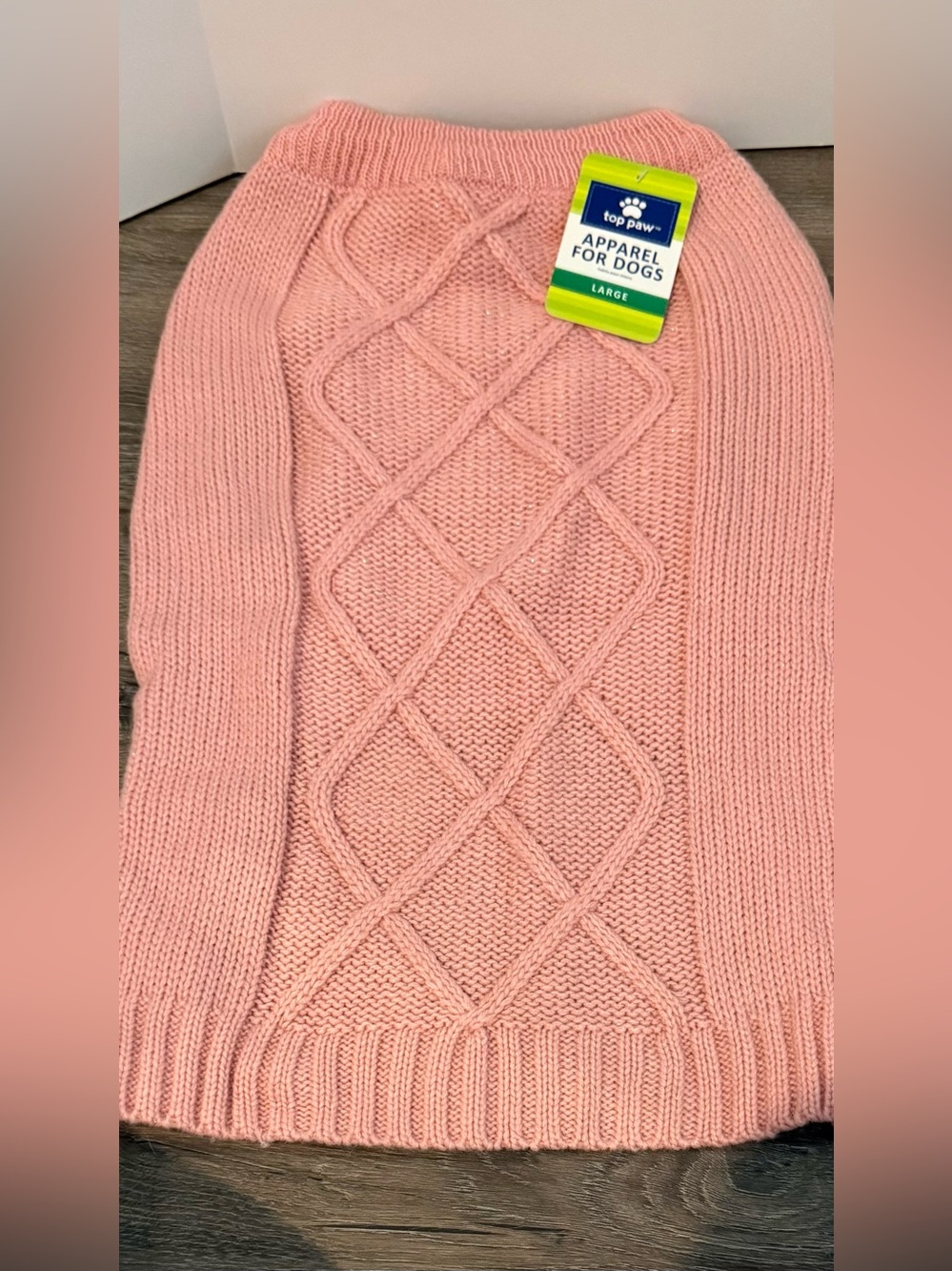 Super Cute Top Paw Pink Cable Knit Dog Sweater- Size Large- NWT